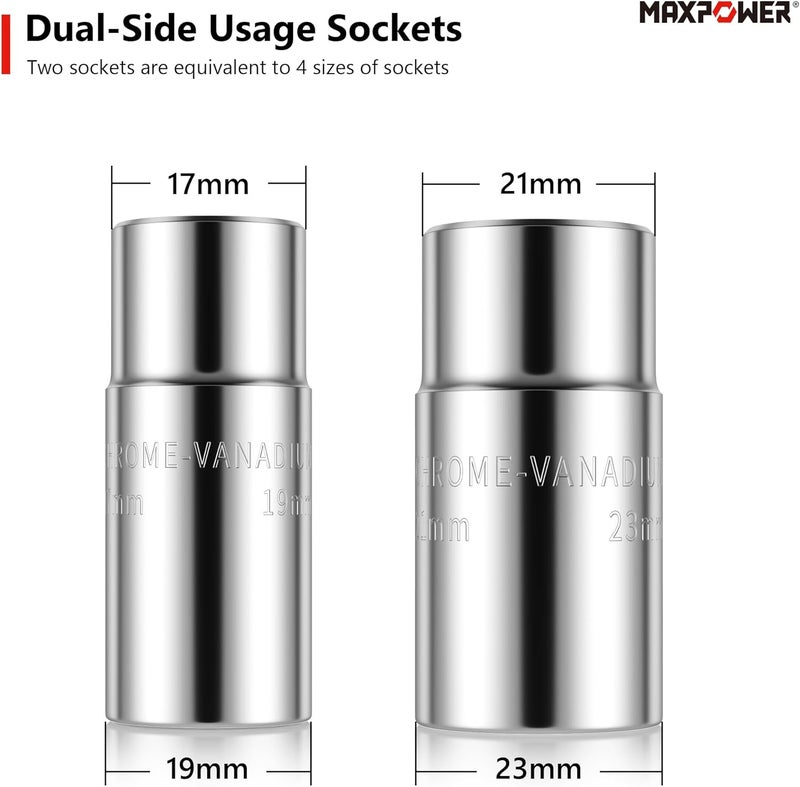 Max Power Lug Wrench, Tire Wrench With 1/2-Inch Drive and 2PCS Standard Sockets (17 mm/19 mm, 21 mm/23 mm), Detachable Rapid Cross Lug Nut Wrench With Storage Box - Image 5